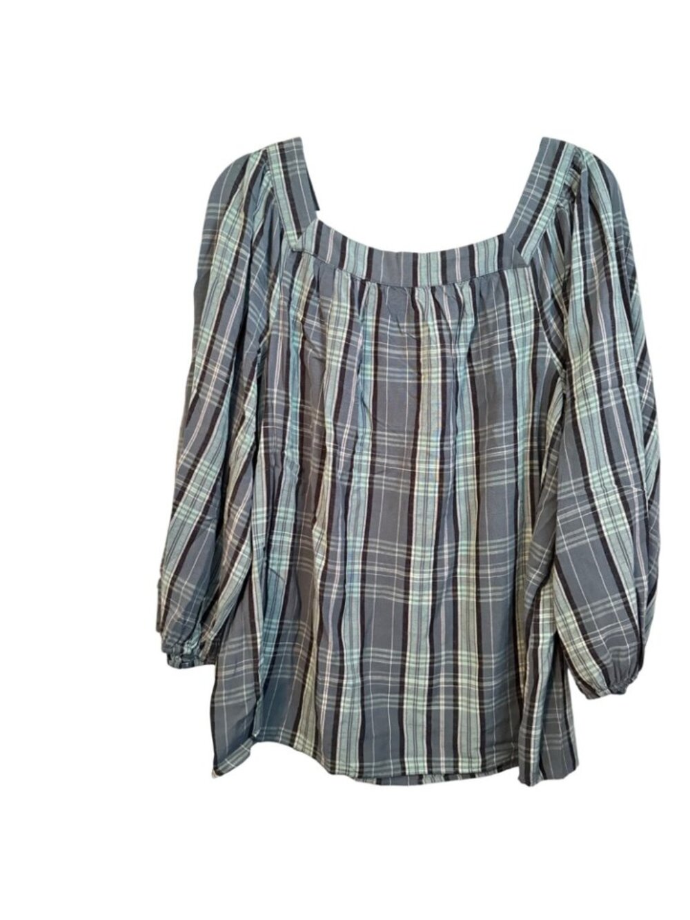 Lauren Conrad Sz L Plaid Square Neck Blouse Long Sleeve Lightweight Blouse - Picture 9 of 12